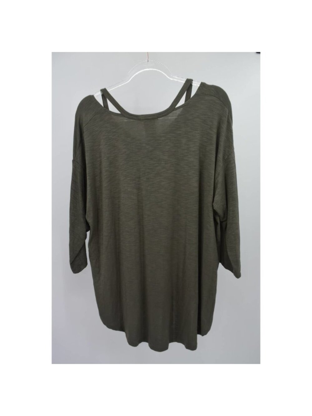 Women's Olive Green Stretch Knit 3/4 Sleeve Tunic Top - Picture 3 of 3
